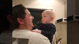 Ein Baby erkennt seinen Papa nach der Rasur nicht
