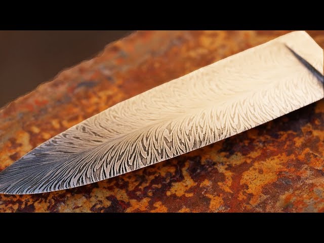 Cuchillo acero damasco patrón pluma