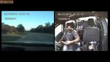 Uno sms poliziotto durante la guida è colpito da una macchina fuori dal nulla