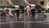 A father attacks his son’s opponent at a wrestling match