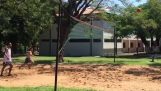 Ronaldinho playing foot volley in jail