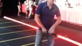 Actor Ray Park handles the lightsaber like a boss