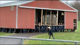 Amish bir kulübeyi taşır