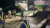 Disembarkation from a ferry in rough seas