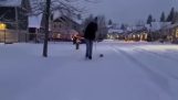 Pieni koira syvässä lumessa