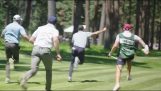Basketball player Stephen Curry makes a hole-in-one