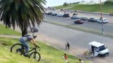 Car hits a careless cyclist