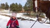 O fetita merge plimbare cu calul ei