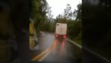 Truck without brakes in downhill