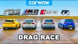 AMG A45S v BMW M2 v Audi RS3 v VW Golf R