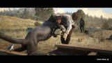 A cougar attacks John in RDR2