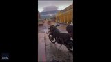 Ascending lightning above the Agua Volcano