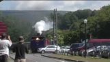 steam train hits car leaving lot in Jim Thorpe
