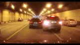 Streetrace in a crowded tunnel gone Wrong – BMW vs. Audi