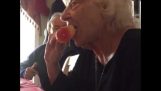 grandma eats rubber chicken