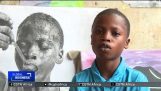 Realistic drawings of Waris Kareem, an 11-year-old Nigerian child