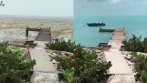 Orkanen Irma tømmer vann av en strand i Bahamas