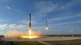 Spustenie Falcon Heavy rakety a pristátie dva promotérov