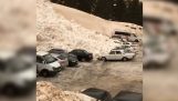 Huge avalanche drift cars (Russia)