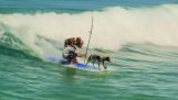 Surfování spolu se dvěma psy