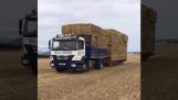Overloaded truck with straw