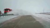 How a snowplow clears the road in Kazakhstan