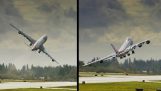 maniobra arriesgada un Boeing 747 durante el despegue