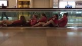A swimming team at the airport