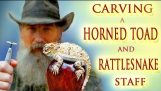 Carving o bucată de lemn Stick cornute soparla / Rattlesnake Walking