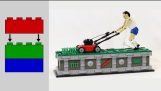 El hombre del cortacéspedes de césped LEGO de construcción