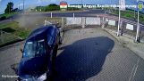 A car passes through a roundabout