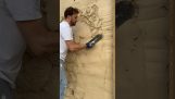 Creating an artificial stone wall from cement