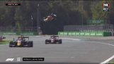 A car takes off in the Formula 3 race