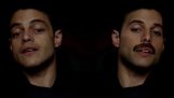 Rami Malek i ansiktet av Freddie Mercury