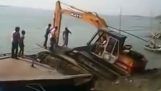 Tried to load an excavator on a boat…