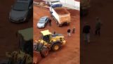 Irritert operatør bulldoser på byggeplass