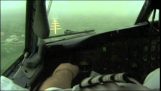 Landing from the cockpit of a Boeing 727 during a strong storm