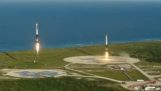 aterragem bem sucedida de três promotores do Falcon Heavy