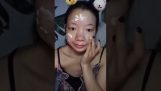 Eine Frau wird von Make-up verwandelt