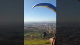 Hund bider ud som paragliding faldskærmssoldat