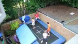 A huge jump on the trampoline