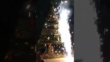 Feux d'artifice mettent le feu à l'arbre de Noël