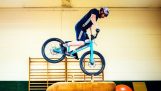 Danny MacAskill on his bike at the gym