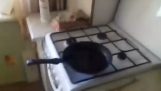 A Russian doing experiments with water and hot oil