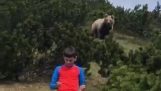 Achter een kind verschijnt een beer (Italië)