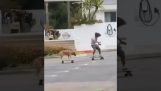 Skateboarding with a dog