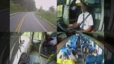 Hyvin reflektoiva bussinkuljettaja välttää onnettomuuden