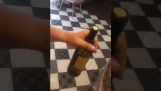 A different way to open a bottle of wine without a corkscrew