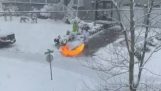 Sneeuw ruimen met een vlammenwerper