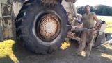 Oppustning af et 900 kg dæk med tændingsmetoden